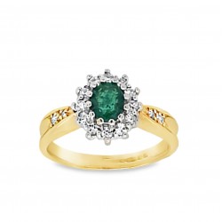 Pre Owned 18ct Emerald and Diamond Cluster Ring ZB877
